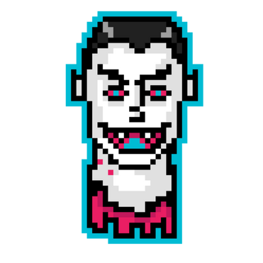pixel art of a severed vampire head. This is Ozzy.